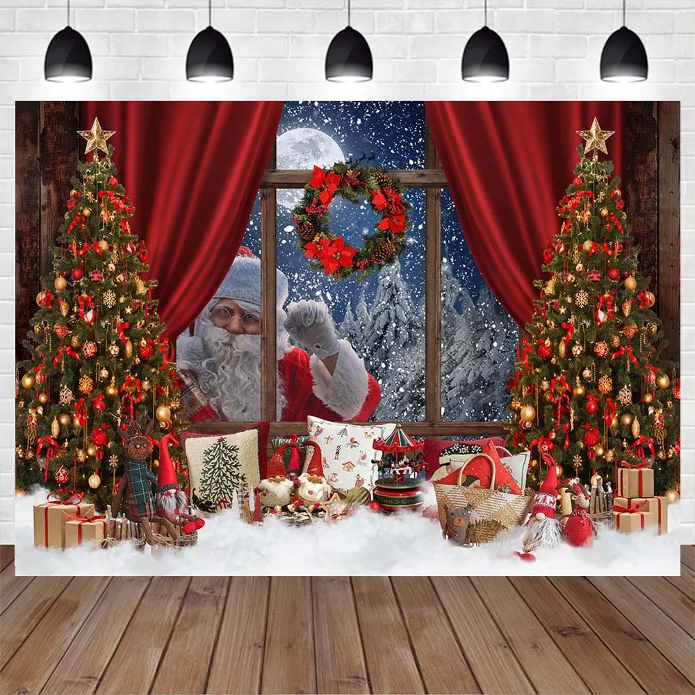Mocsicka Cenário de Natal Papai Noel Atrás da Janela Floresta de Neve Árvore de Natal Fotografia Criança Estúdio de Fotografia Decoração de Fundo - Image 5