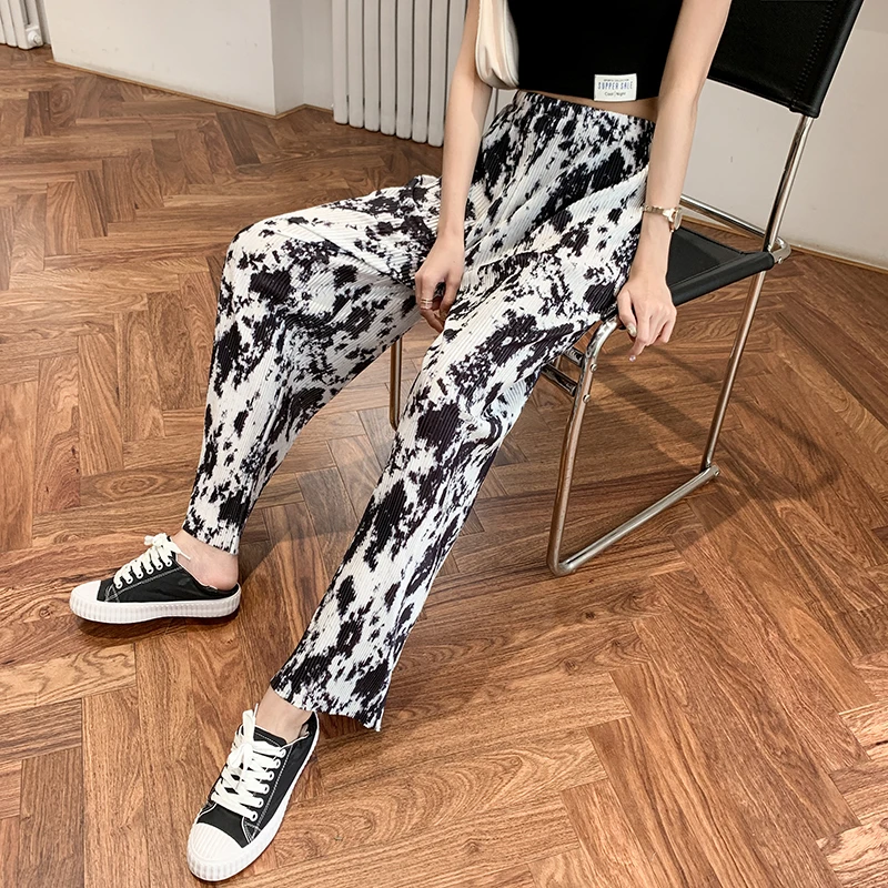 levis jeans Summer casual wide leg pants women's large size high waist drape loose loose tie dye straight trousers denim jeans