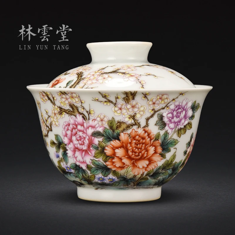 Lin Yuntang jingdezhen Пастельная чаша tureen чайная чашка tureen чайные чашки из высококачественного чая LYT8018 цветы