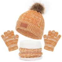 3Pcs/set Winter Baby Hat Scarf Gloves Solid Color Toddler Bonnet Cute Pompom Knitted Infant Hats Outdoor Warm Accessories 1-5Y 4