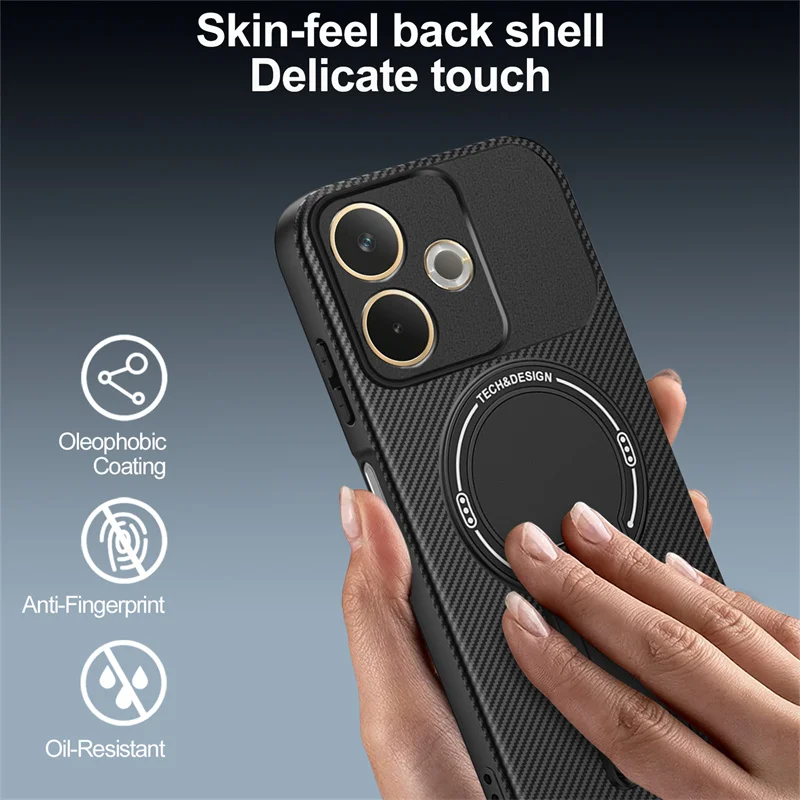 Carbon Fiber Pattern Armor Phone Case with Magnetic Wireless Charging and Foldable Stand