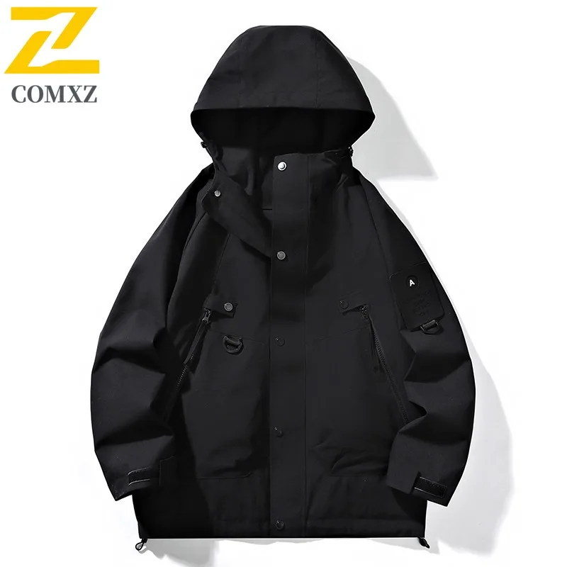COMXZ Classic Coat Lightweight Detachable Hood Travel Work Men's Windbreaker Jacket Camping Breathable Waterproof Biker Jackets