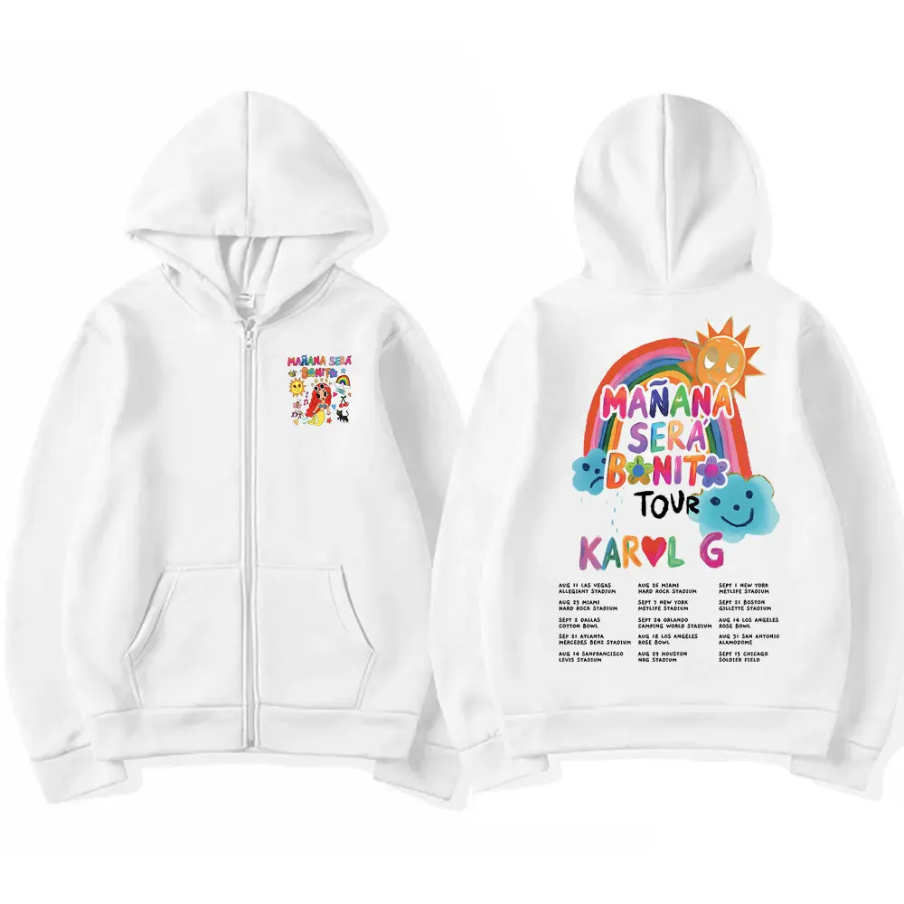 Singer Karol G Heart Mañana Sera Bonito Music Album Tour Graphics Zipper Hoodie Men Women Fashion Oversized Fleece Zip Up Jacket