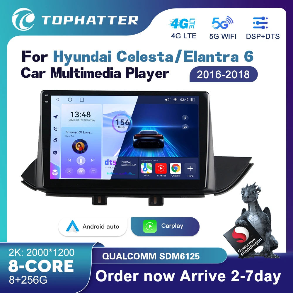 

DELINCHUA 2 Din Stereo DVD Car Radio Android 13 For Hyundai Elantra Avante 2016 - 2018 Multimedia Player GPS Navigaion