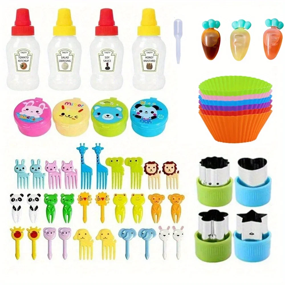 Food Mixing Sticks Mini Plastic Seasoning Squeeze Bottles 6 Pancake Cups 52 pcs food picks,food toothpicks,bamboo sticks,sauce bottle accessories