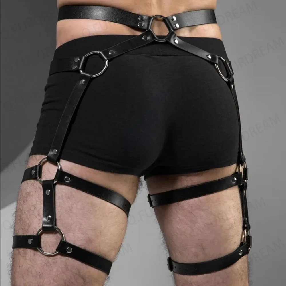 Men Sexy Body Leg Harness Belts Pu Leather Adjustable Punk Style Belt Cosplay Male Bondage Gay Party Fetish Costume leather chest harness