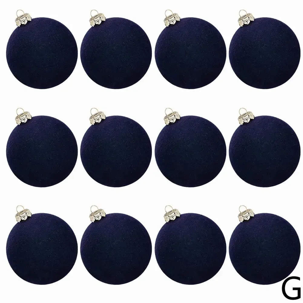 thumbnail image 1 of Juego de 12 bolas de Navidad con adornos de terciopelo de 2,36 pulgadas con aro colgante para árbol de Navidad, decoración para el hogar, Navidad, P N8s4, 1 of 5