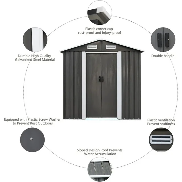 Abri de rangement extérieur en métal de 6,2 x 4,2 pieds avec porte coulissante - Maison de jardin étanche pour utilisation sur pelouse et terrasse 5