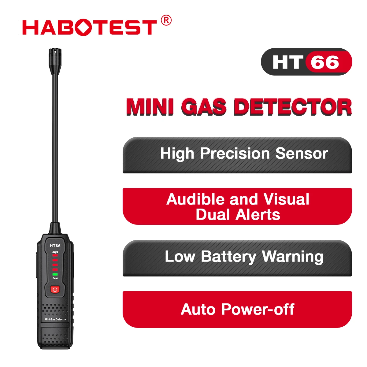 HABOTEST Gas Leak Detector HT66, 50 1000PPM sound alarm combustible flammable natural methane gas leak detector