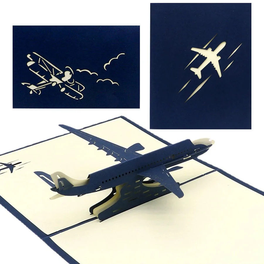 3D Pop UP Airplane Greeting Cards Carving Aircraft Model Table Craft Decoration Plane Enthusiast Birthday Tourist Postcard JXB