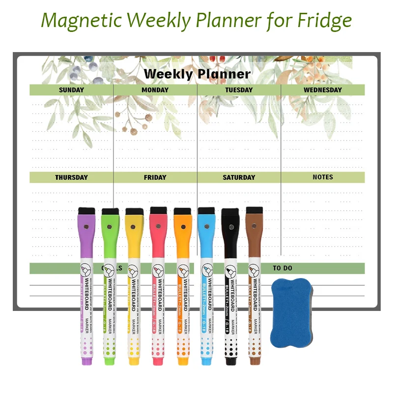 

Magnetic Whiteboard Weekly Monthly Planner Calendar Erasable Markers White Black Board for Fridge Magnet Sticker Dry Erase Board