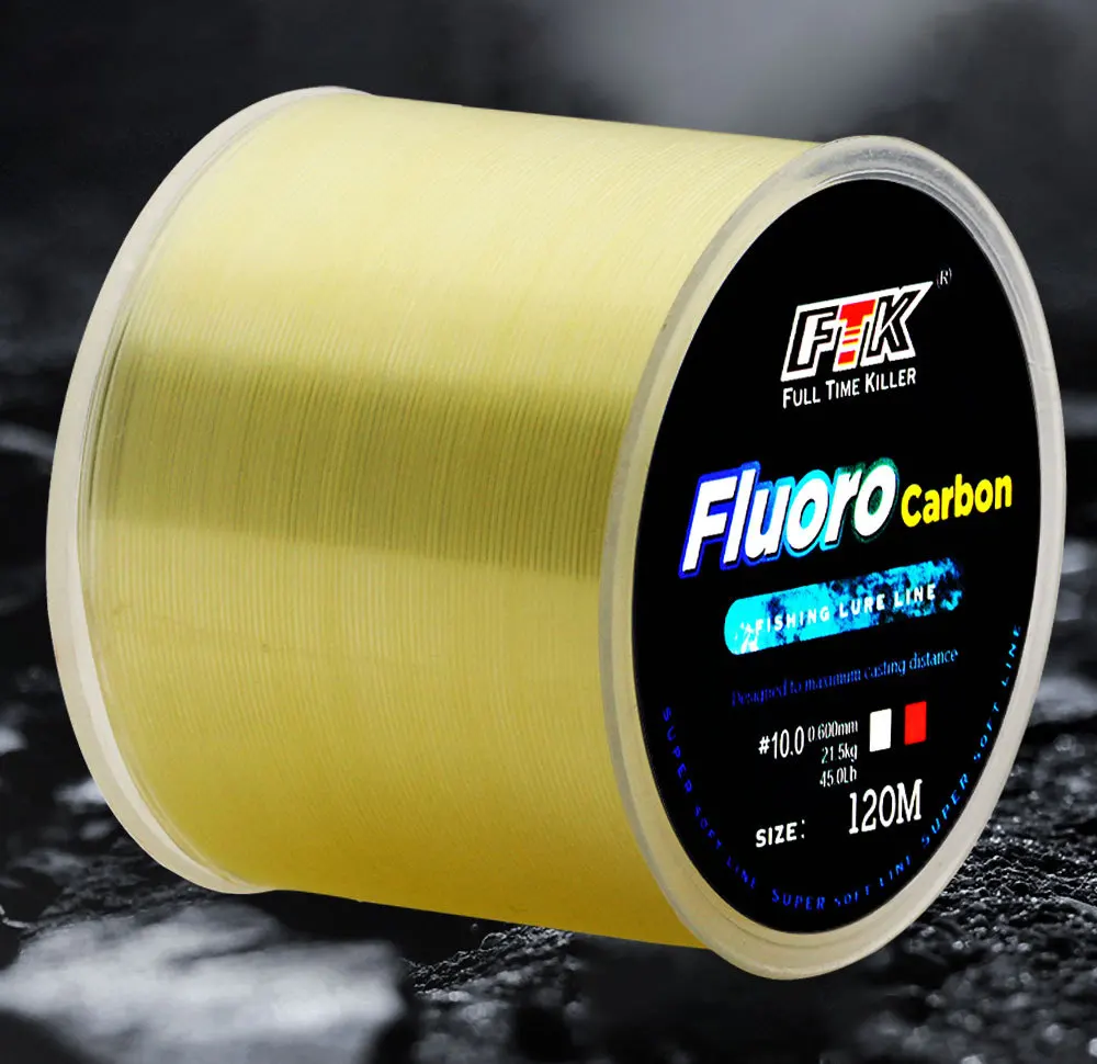 Línea de pesca recubierta de fluorocarbono de 120M, fibra de carbono, plomo, señuelo de pesca, sedal de hundimiento, equipo de pesca de tiro lejano