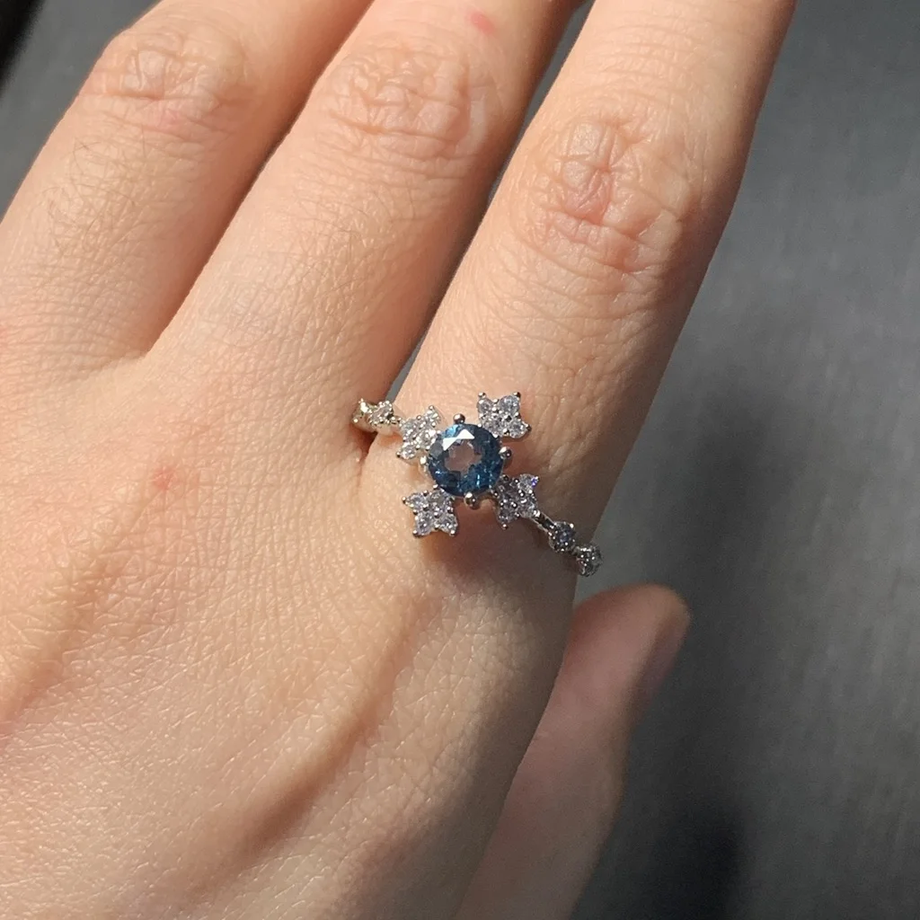 3MM Natural blue topaz Ring Adjustable Female Ring Jewelry for Women Gift Wholesale High Quality Vintage Fine