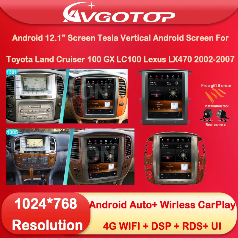 

Вертикальный экран Tesla 12,1 дюйма, Android, для Toyota Land Cruiser 100, GX, LC100, Lexus LX470, 2002-2007, Автомобильная Мультимедийная система, стерео, GPS