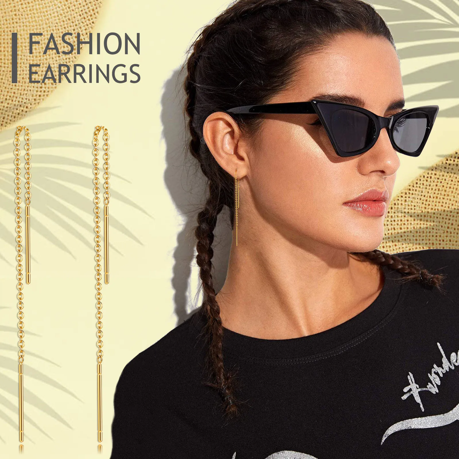 Vnox Delicate Japan Korean Long Tassel Linear Chain Earrings for Women, Stainless Steel Ear Line Threader Dangle Earring 3