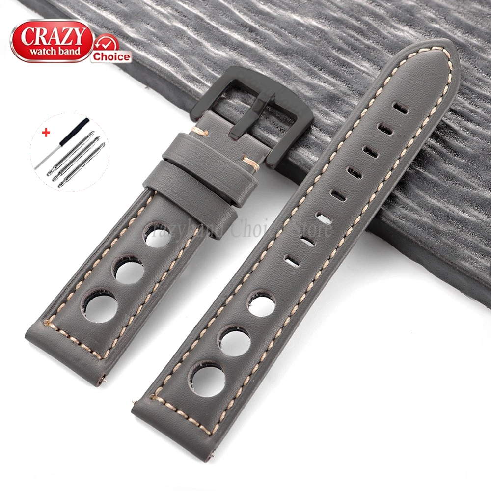 Vintage Brown Cowhide Leather Watch Strap with Pin Buckle - Unisex Wrist Band