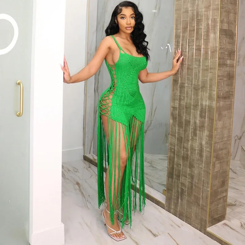Sexy-Women-Long-Tassel-Knitted-Swimwear-Beach-Cover-Up-Dress-Sleeveless