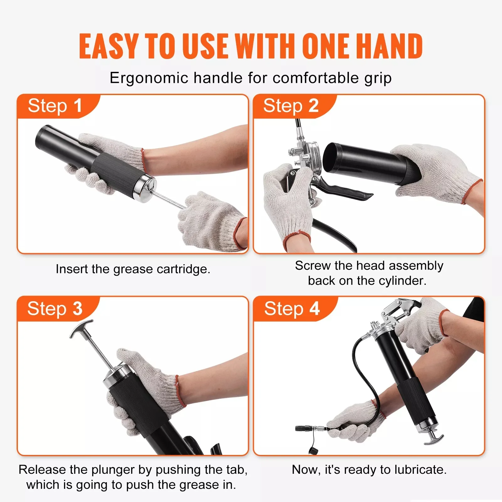 Grease Gun Pistol Grip 6000PSI 140z Heavy Duty Manual Grease Gun Flex Hose