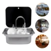US RV Sink Kit Folding Square Outdoor Full Set+Lid+Faucet Stainless Steel Sink 4