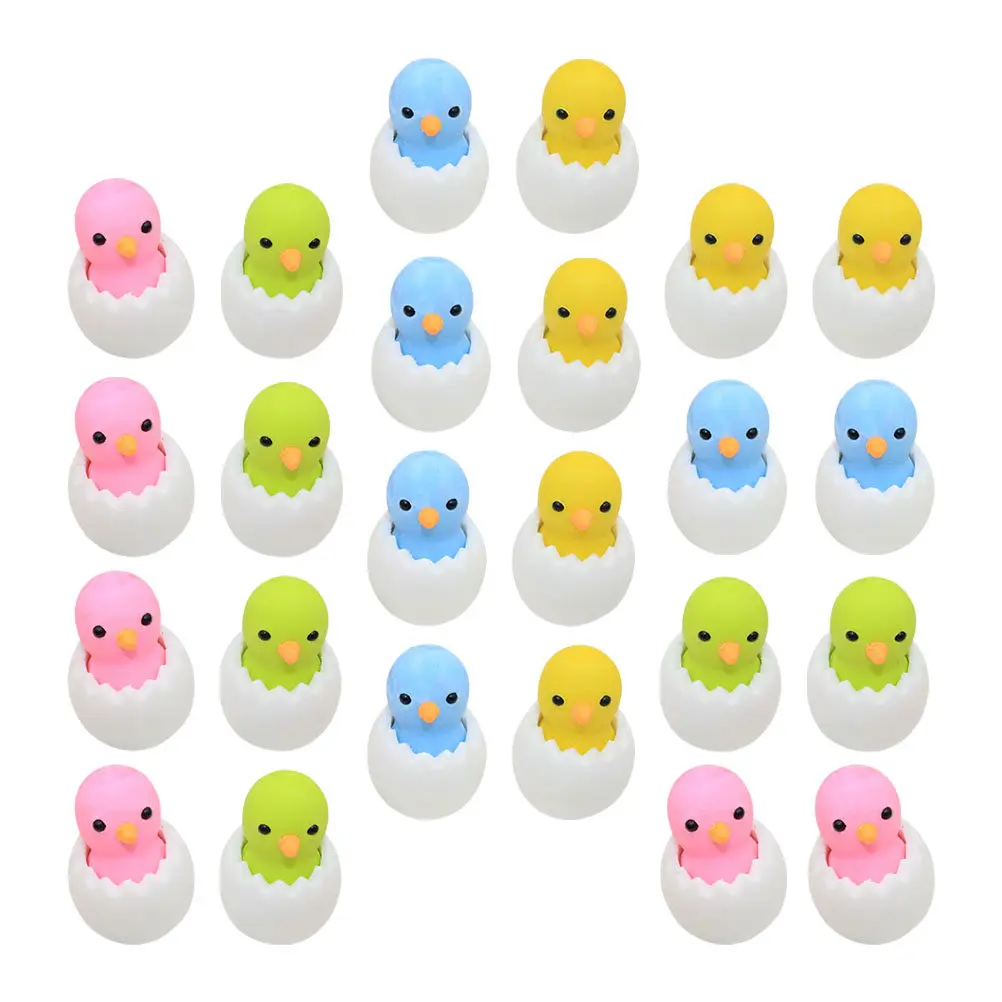 24Pcs 병아리 모양의 지우개 학생들을위한 고급 고무 미니 지우개 교실 상품 부활절 파티 호의품 선물 가방 학교