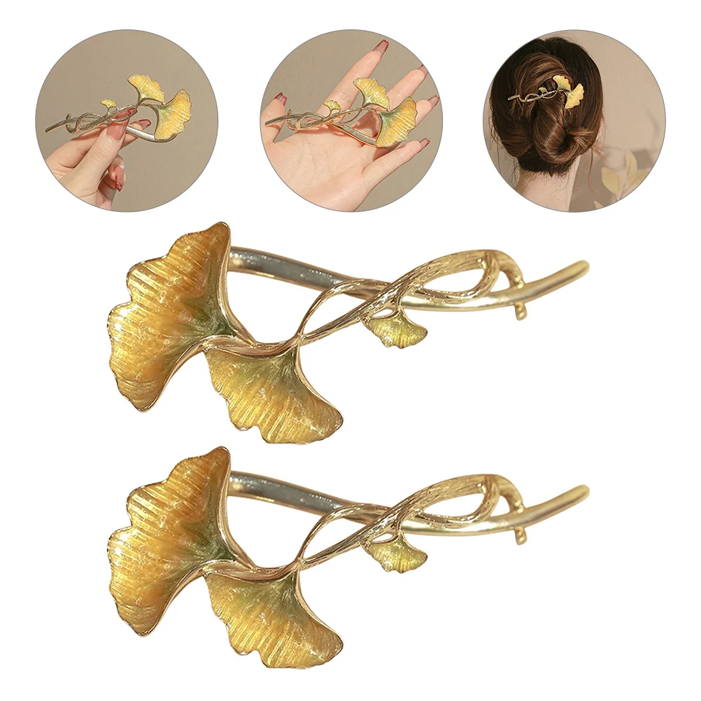 

Lalafina Gold Hair Clips Womens Hair Clips 2Pcs Ginkgo Leaf Hair Clips Metal Leaf Hair Barrettes Hair Bun Holder Clips