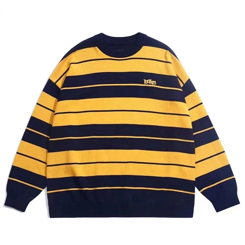 

Autumn Mens Knitted Jumper Sweaters Hip Hop Japanese Striped Knitwear Streetwear Harajuku Fashion Casual Pullovers Knit Clothing