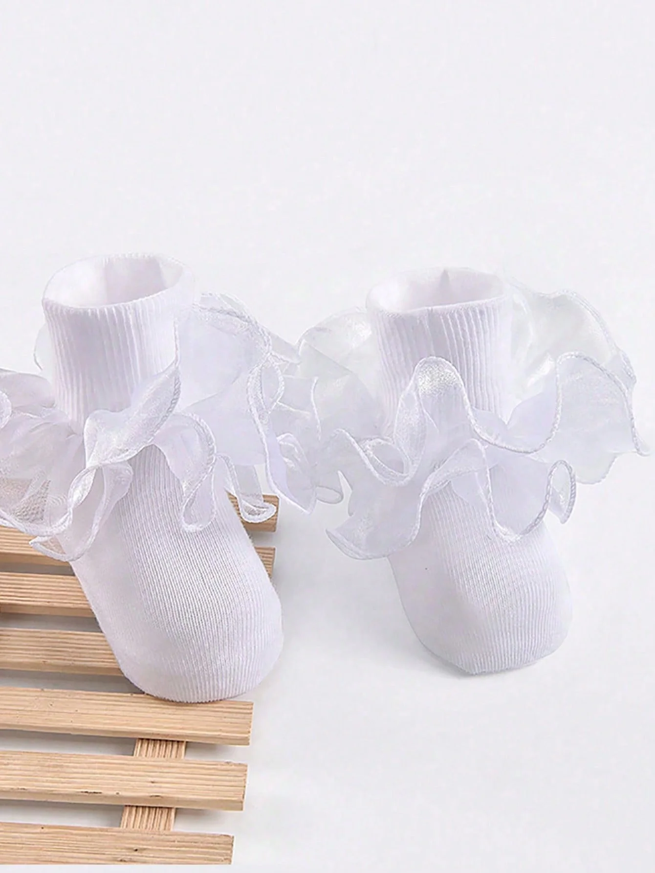 1 Paar süße Baby-Mädchen-Knöchelsocken mit Rüschenkanten, weiche, atmungsaktive Prinzessinnensocken, geeignet für den Alltag von Mädchen im Alter von 1-11 Jahren. – Detail 5