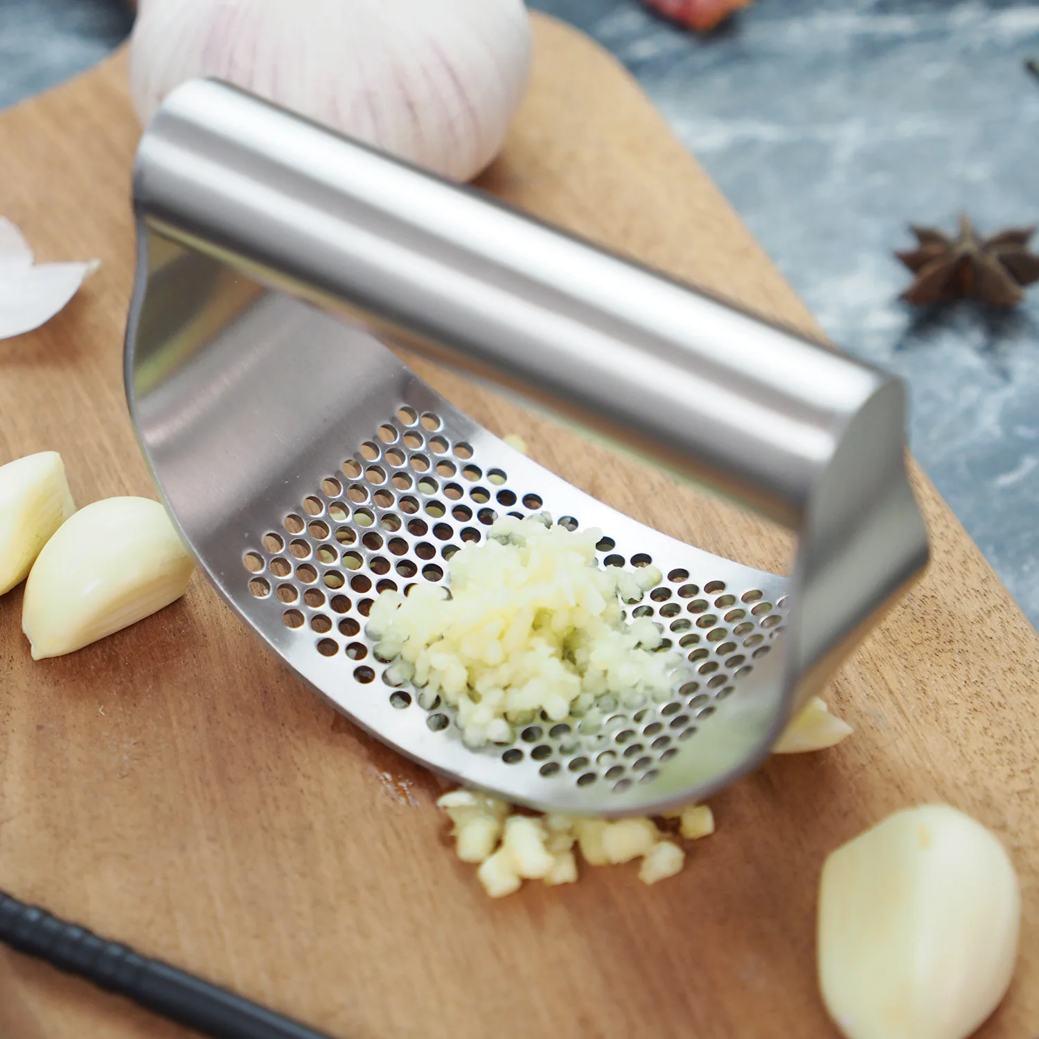 Stainless Steel Garlic Press, Heavy Duty Manual Ginger Crusher Mincer, Rocker Style Kitchen Gadget for Garlic Ginger, Easy Clean