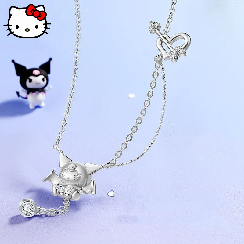 

Sanrio Cinnamoroll Kuromi Necklace Kawaii Anime Silver Plated Jewelry Girls Simple Fashion Shiny Couple Pendant Accessories Gift
