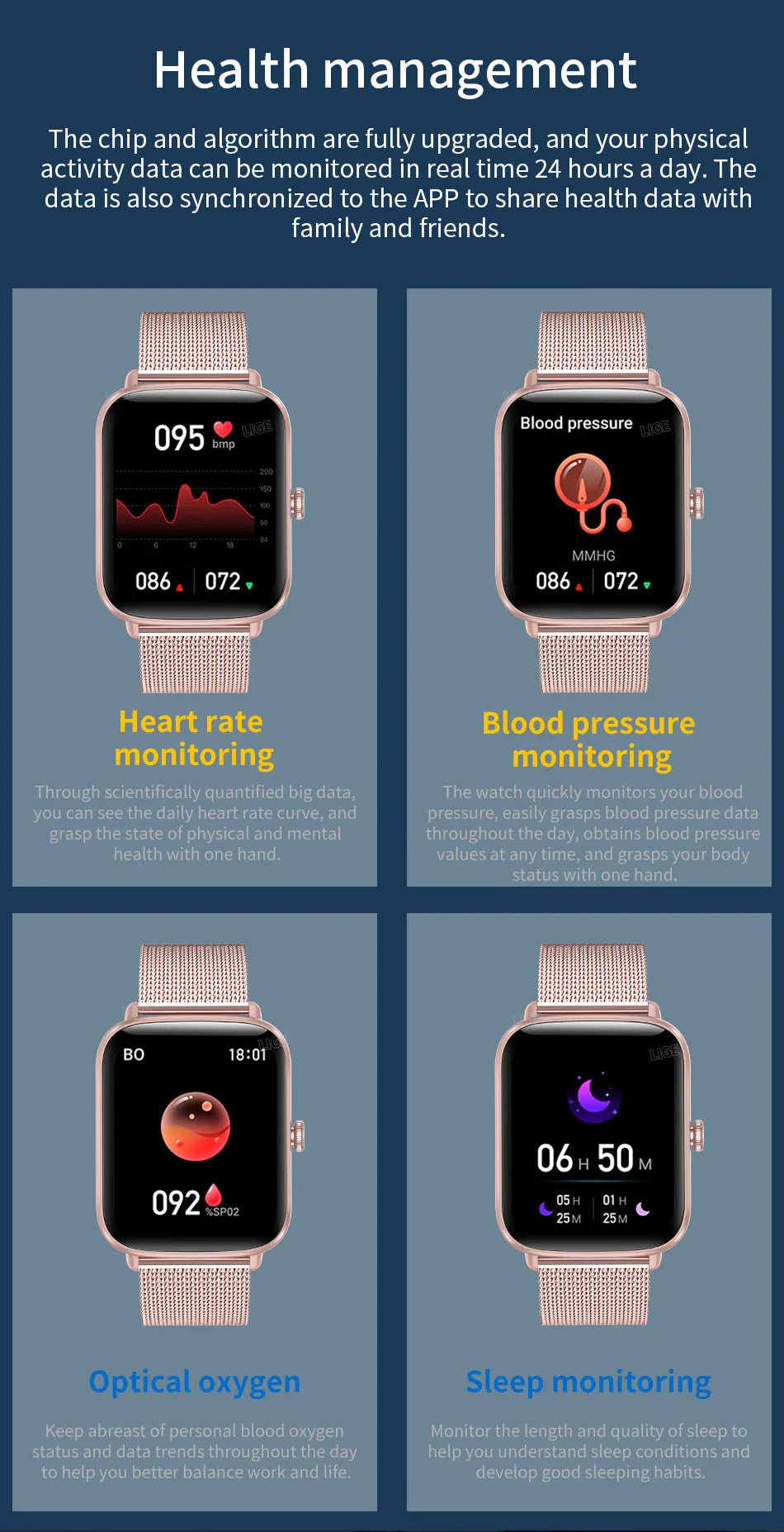 2022 LIGE New Women Smart Watch Heart Rate Monitor Health Sport Watches Life Waterproof Women Smartwatch For Huawei Xiaomi Apple