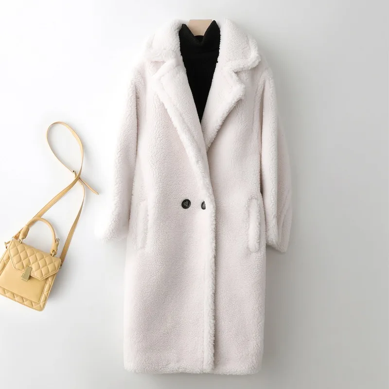 2023 Autumn Winter New Sheep Cut Velvet Loose Comfortable Casual Warm Square Collar Cardigan Imitation Long Lamb Fur Coat Women
