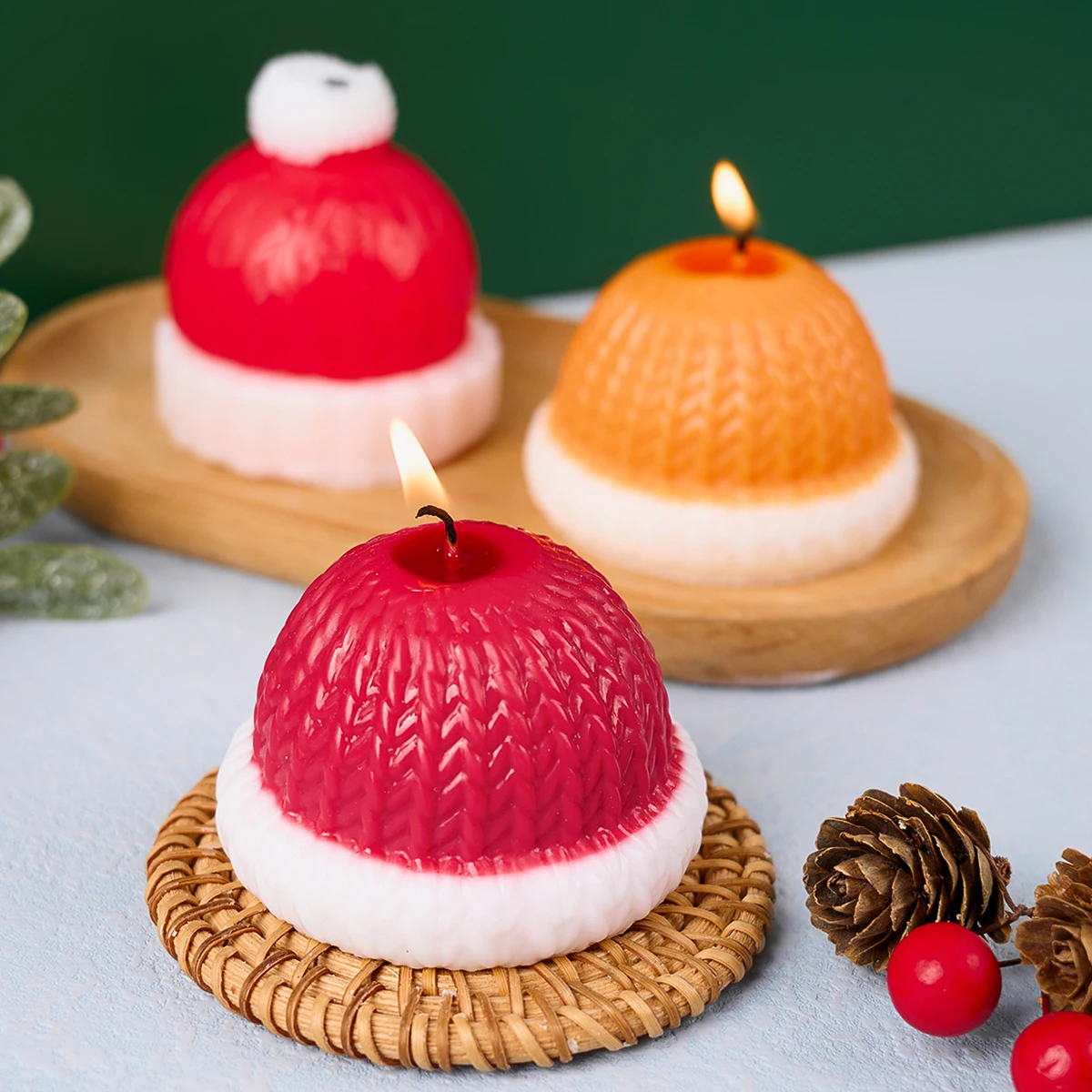 Description Picture 4 of itemChristmas Knitted Hat Silicone Candle Mold DIY Xmas Ornaments Crafts Making Soap Plaster Resin Casting Molds Home Decor Art Gift