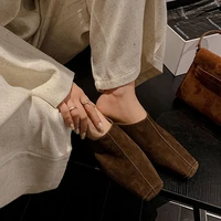 NEW Summer Women Mules Sheep Suede Leather Shoes for Women Cover Toe Slingback Shoes Square Toe Slippers Handmade Modern Sandals - Image 5
