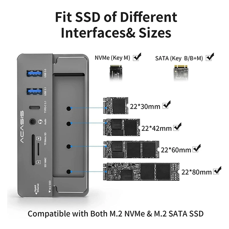 ACASIS CŸ  ŷ ̼, M.2 NVME  SATA NGFF SSD, 10 in 1, HDMI ȣȯ, Windows, MAC, IPAD 8TB 