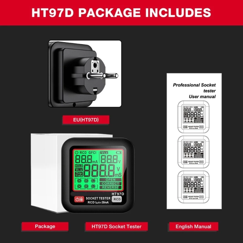 

Анализаторы электрических фаз Тестер розеток Прибор электробезопасности Тестер цепей с легко читаемым экраном для дома