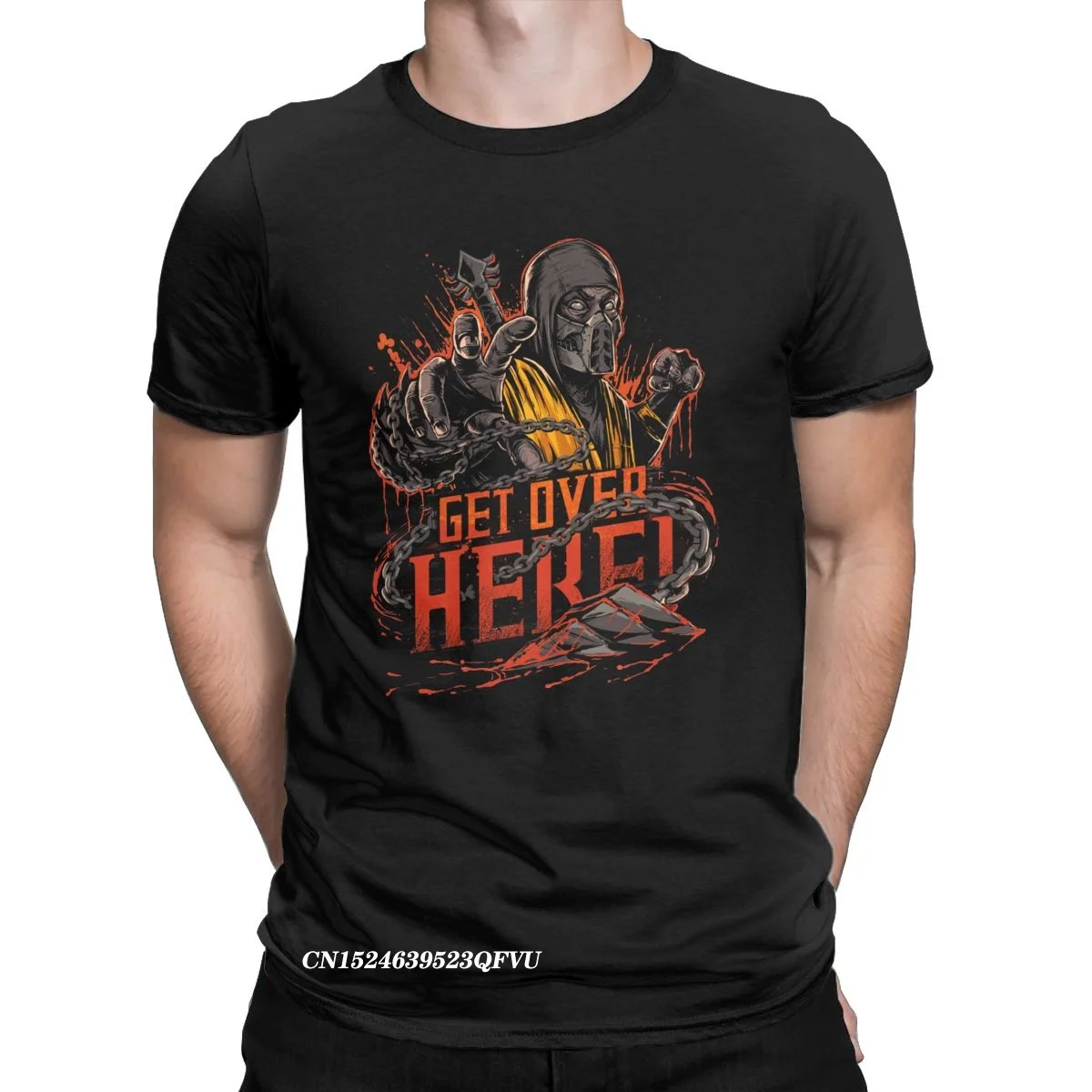 

Винтажная Мужская футболка Mortal Kombat Scorpion с круглым вырезом, топы из чистого хлопка, футболки Harajuku футболки одежда
