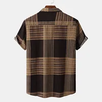 Designer Colorful Lattice Shirts For Men Vintage Summer Casual Shirt Short Sleeve Cotton Linen Ethnic Shirt Lapel Plaid Camisas - Image 2