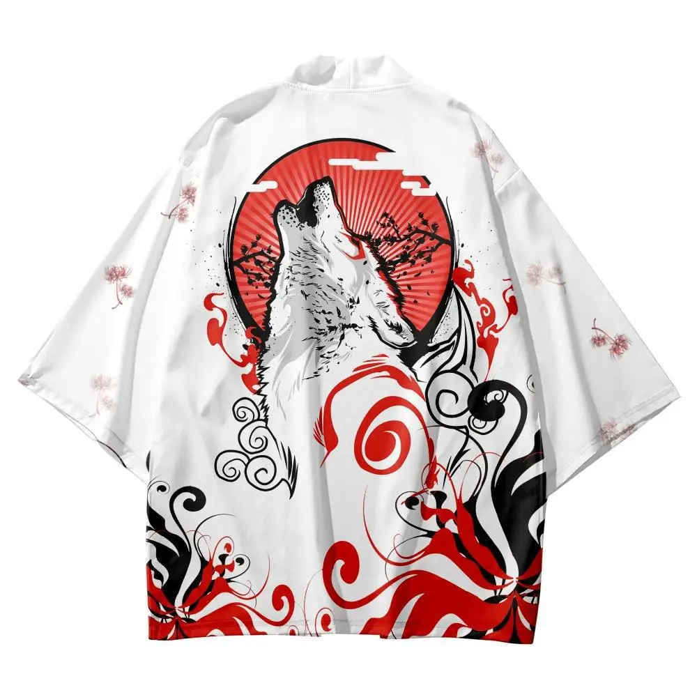 Summer Ukiyoe Japanese Harajuku Kimono Cape Feather Robe 3D Digital Printed Cardigan
