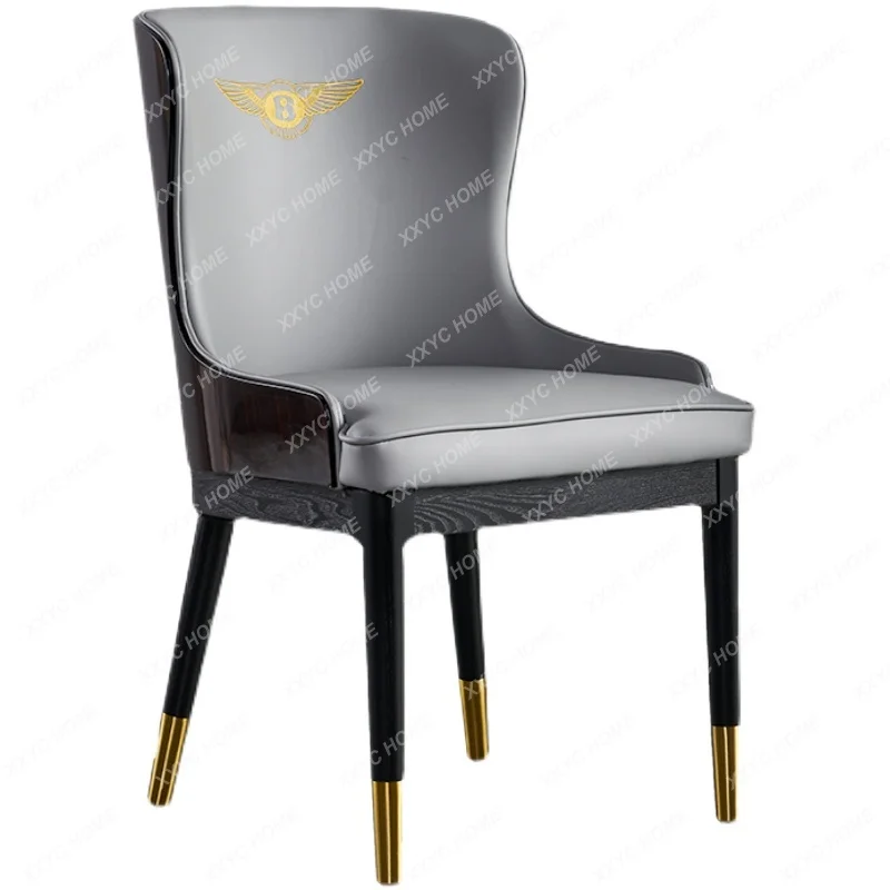 

Dining Chair Solid Wood Leather Armchair Villa Dining Chair High-End Simple Banquet Hall Hotel Chair Dining Chair Home Decor