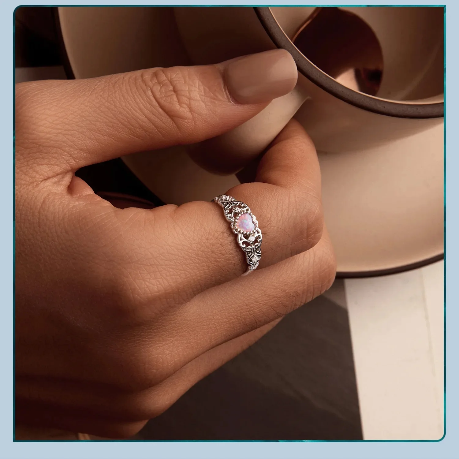

Heart Rings 925 Sterling Silver Ring Opal Ring for Woman Small and exquisite Birthday Gift