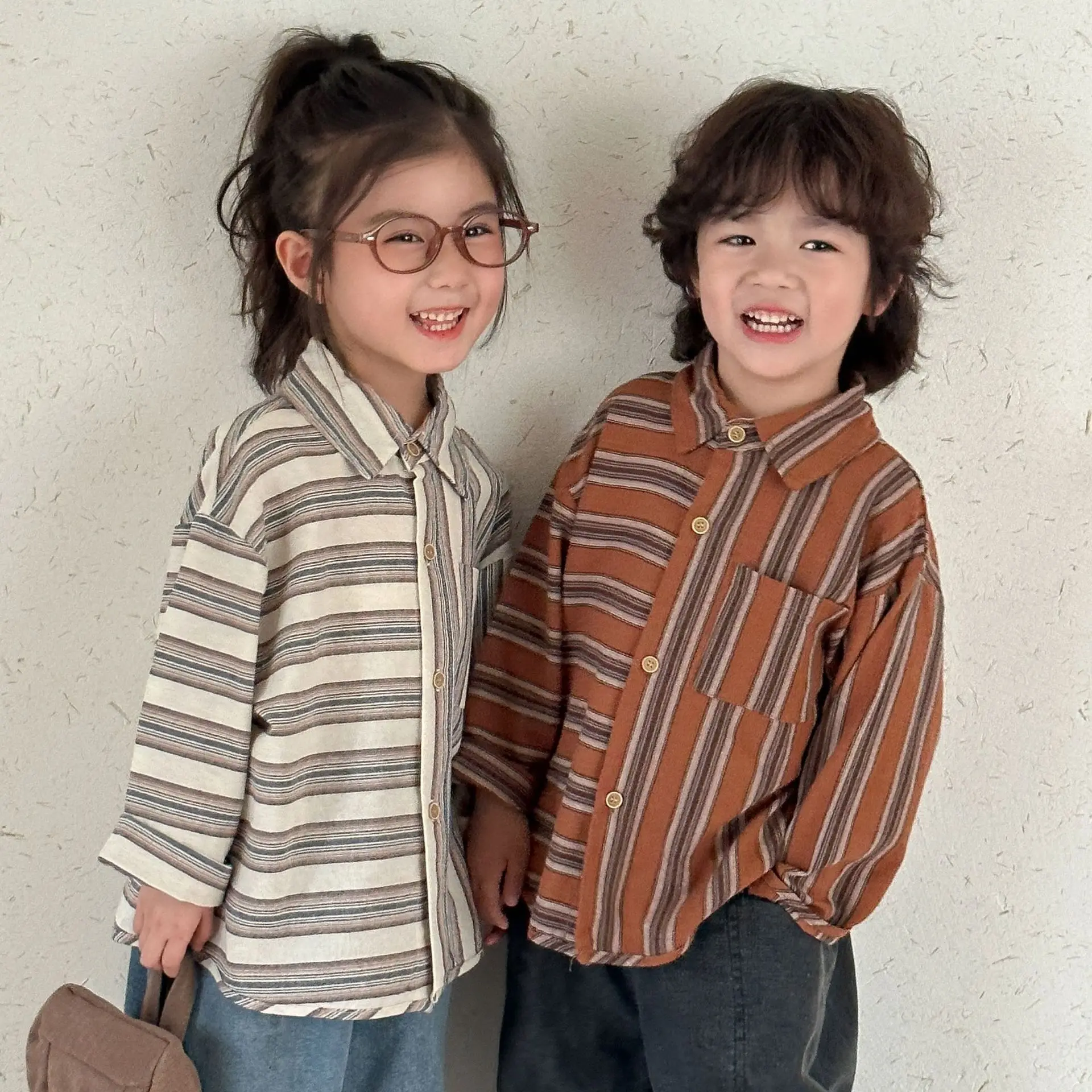 Spring Autumn Children's Long Sleeve Shirt Boys Girls Cotton Striped T-shirt Baby Clothes Toddlers 1-8y Kids Cardigan Tops