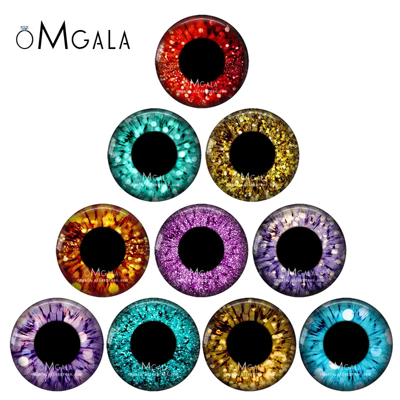 5 Pairs Gliter Doll Eyes Dragon Cat Animals Eye Pattern 8mm-40mm Round Glass Cabochon Dome Demo Flat Back Making Findings