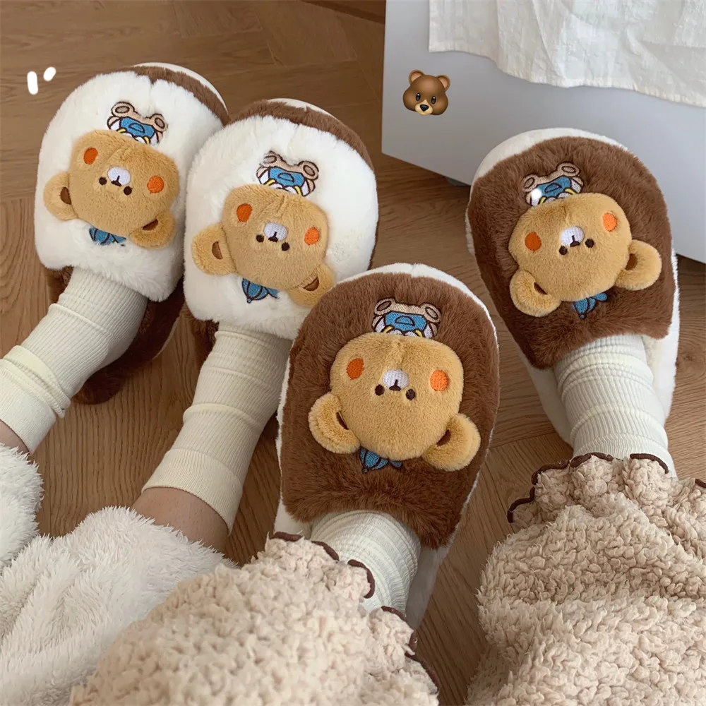 

ASIFN Women's Cotton Slippers Winter Bedroom Soft Sole Cute Little Bear Anti Slip Warm Comfortable Soft Thick Soled Plush Shoes