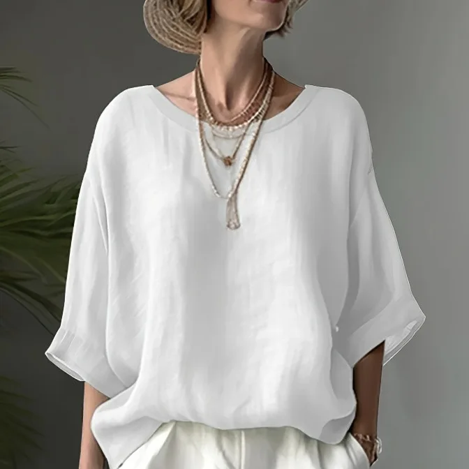 Women Solid Color Loose Fit Half Sleeve Blouse Top