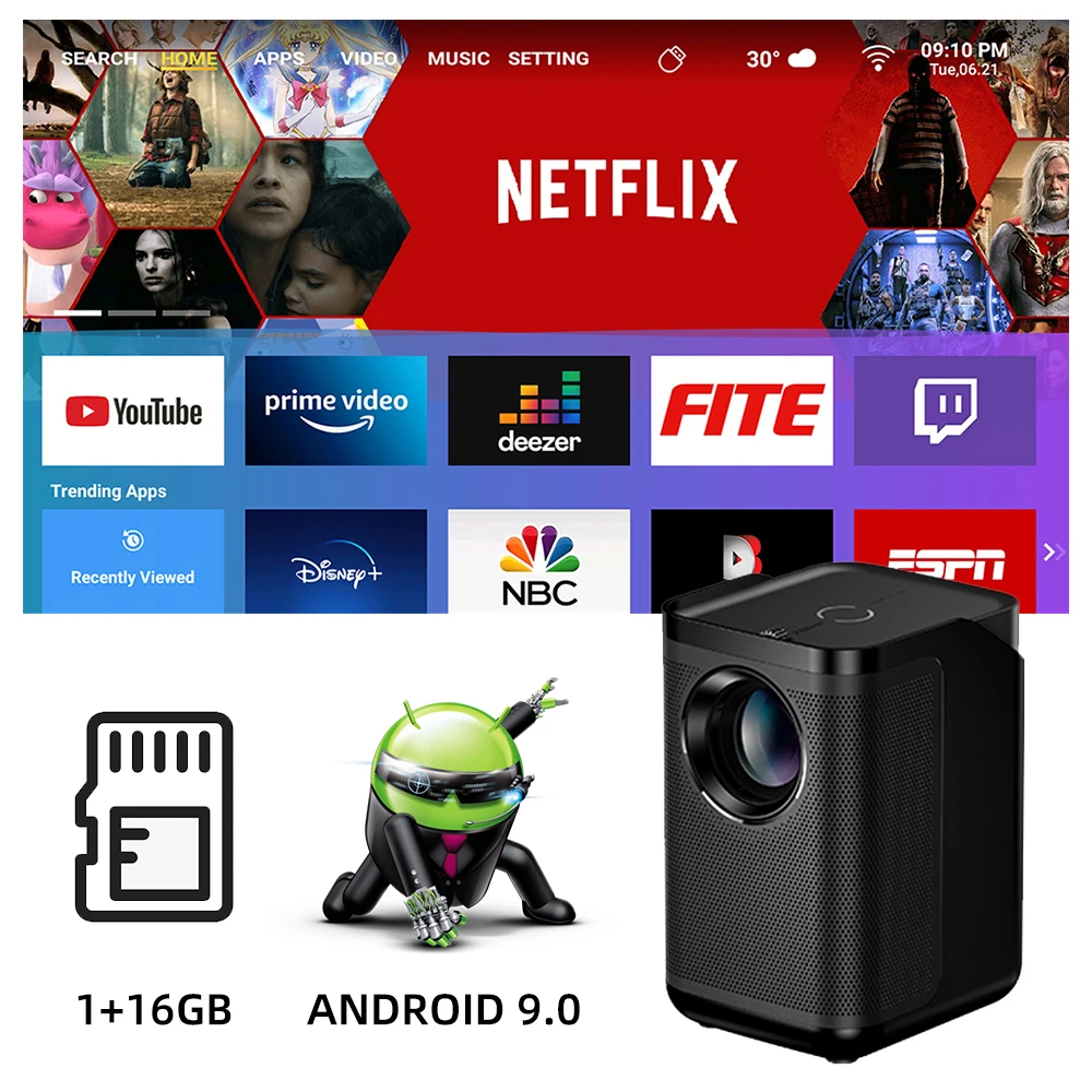ZEEMR D1 Pro Android Projector 1080P Full HD Support 4K Low Noice 1+16GB Home Cinema Game 5G WIFI Beamer Mini LED LCD Projectors