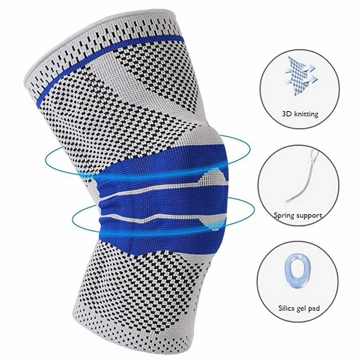 Knee Brace for Men Women Silicone Gel Spring Support Knee Pads Workout Meniscus Tear Joint Pain Relief Knee Compression Sleeve