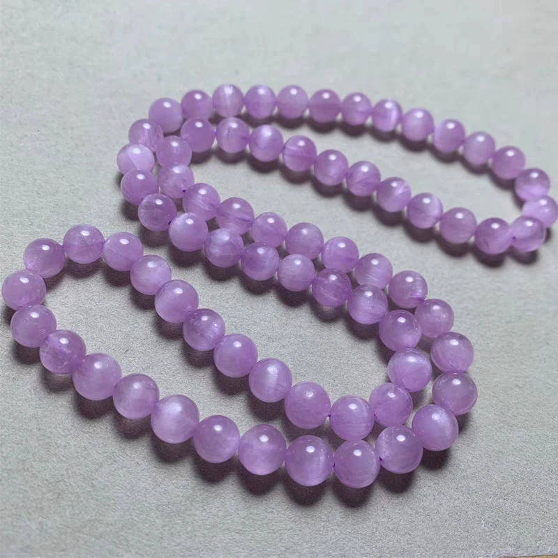 

Natural Purple Kunzite Clear Round Beads 3 Laps Bracelet Cat Eye Women Men 7mm Kunzite Powerful Energy AAAAAA