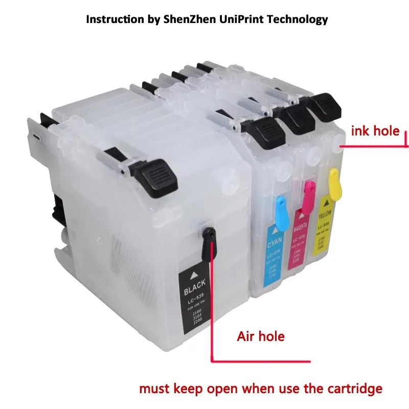 Ink Cartridge 4pcs Refillable For Brother DCP-J100 DCP-J105 MFC-J200 J100 J105 J200 LC569/539/529/139/129/119/109