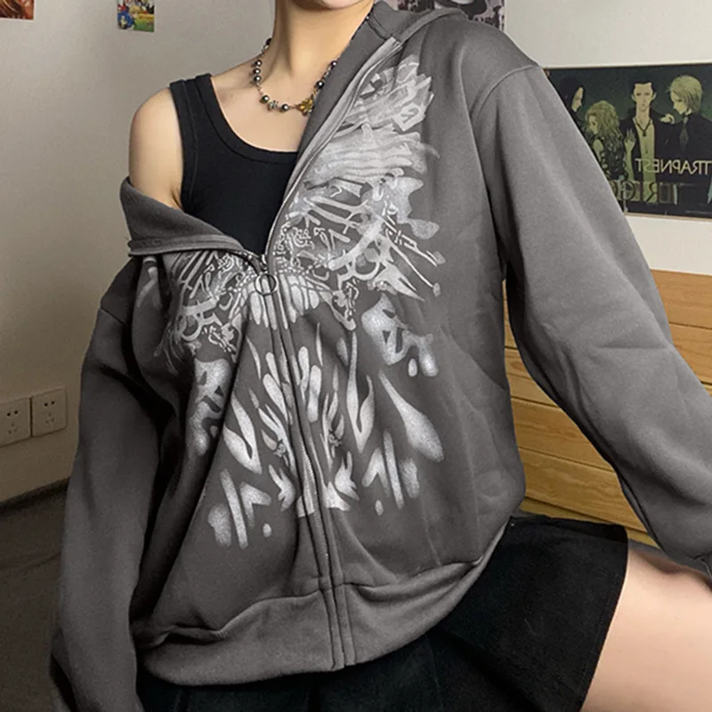 

Y2k Women Shirt Hoodies Long Sleeve 2022 New In Korea Korea 2022 Loose Hip Hop Letter Fleece Embroider Hoodie Zip Up Grunge