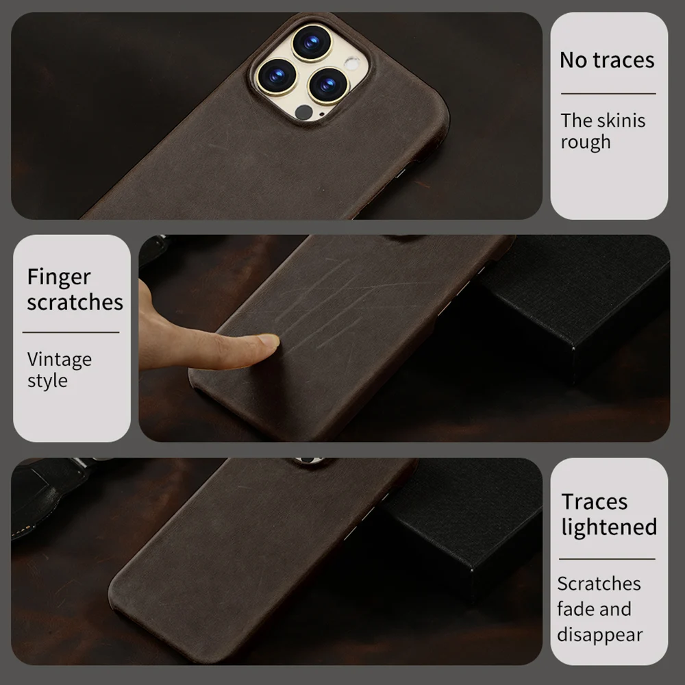 LANGSIDI Retro Full Grain Cowhide Leather Case for iPhone 16 Pro Max 15 promax 16Pro Luxury magsafe case Leather Magnetic Cover 5